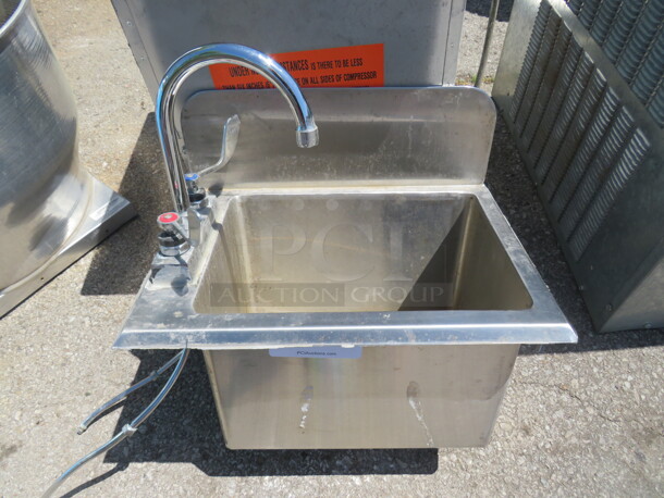 One Stainless Steel Hand Sink With Faucet And R Side Splash. 13X19X18