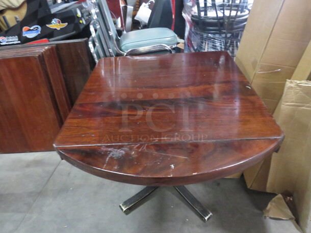 One Square Solid Wooden Table With Flip Up Sides To Create A 43 Inch Round Table On A Pedestal Base. 32X32X30, 43X43X30.  - Image 3 of 3