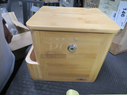 One NEW Safeco Bamboo Suggestion Box With Key.