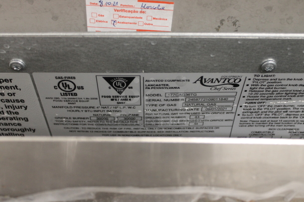 BRAND NEW SCRATCH AND DENT! 2021 Avantco 177CAG36TG Stainless Steel Commercial Countertop Natural Gas Powered Flat Top Griddle.  - Image 4 of 4