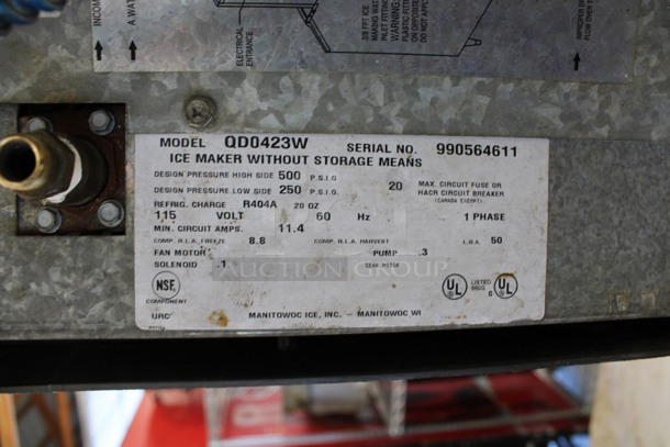 Manitowoc Model QD0423W Stainless Steel Commercial Water Cooled Ice Machine Head on Manitowoc Model S320 Commercial Ice Bin. 115 Volts, 1 Phase. 22x33x65 - Image 6 of 7