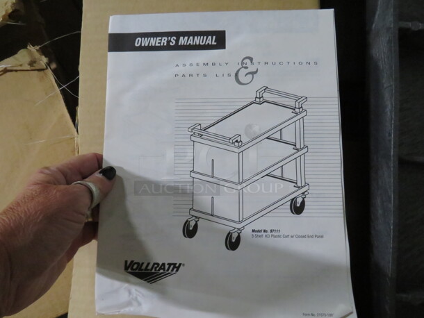 One NEW Vollrath 3 Shelf Closed In Utility Cart On Casters. Assembly Required. Model# 97111. 30.5X18.5X39.. $459.99. - Image 2 of 3