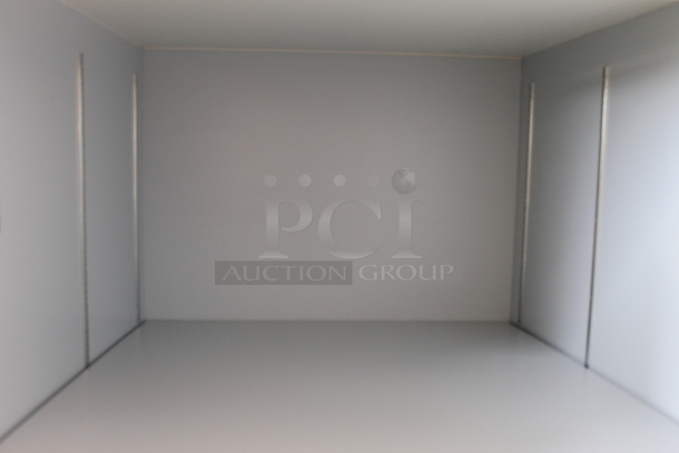 BRAND NEW! Commercial 4 Door Cabinet In Wood Style Finish With White Shelves. - Image 3 of 5