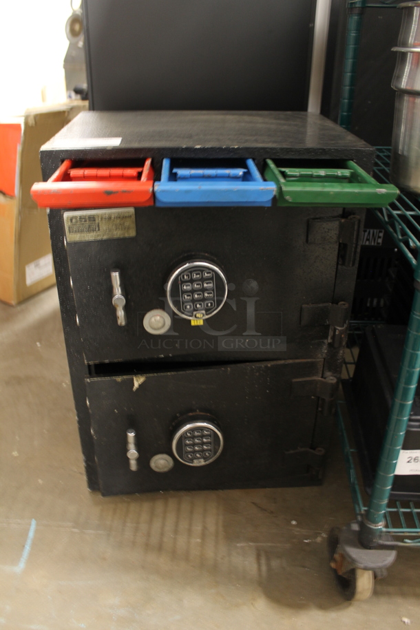 Corporate Safe Specialists Black Metal 2 Compartment Safe. Does Not Come w/ Combination.