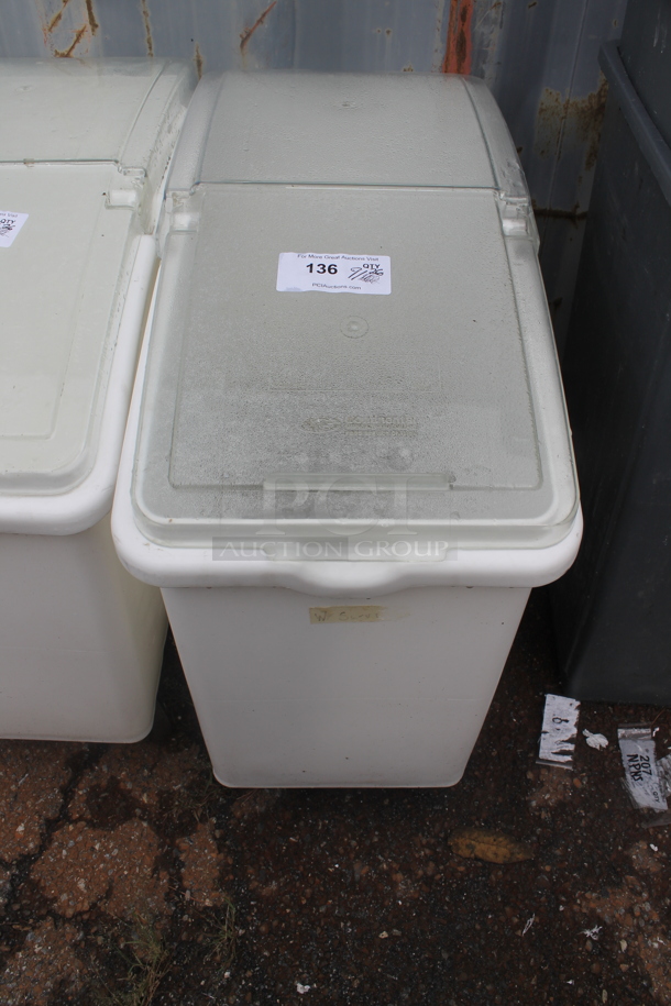 White Poly Ingredient Bin w/ Clear Lid on Commercial Casters. - Image 1 of 2