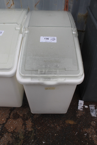 White Poly Ingredient Bin w/ Clear Lid on Commercial Casters.