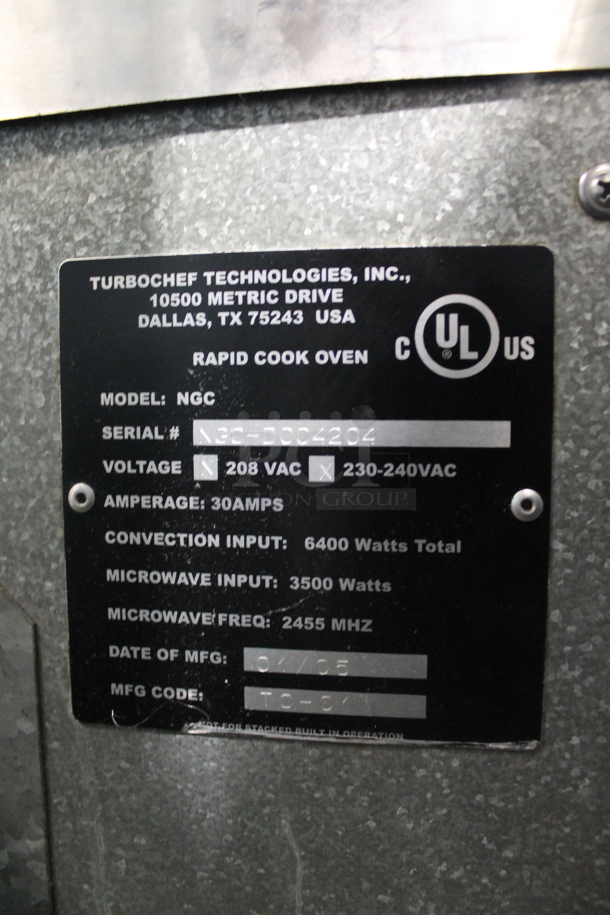 Turbochef NGC Stainless Steel Commercial Countertop Electric Powered Rapid Cook Oven. 208/240 Volts, 1 Phase. - Image 6 of 6