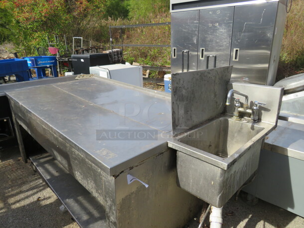 One Stainless Steel Table With SS Under Shelf, With Attached Hand Sink With Faucet. 73X37X44 - Image 2 of 2