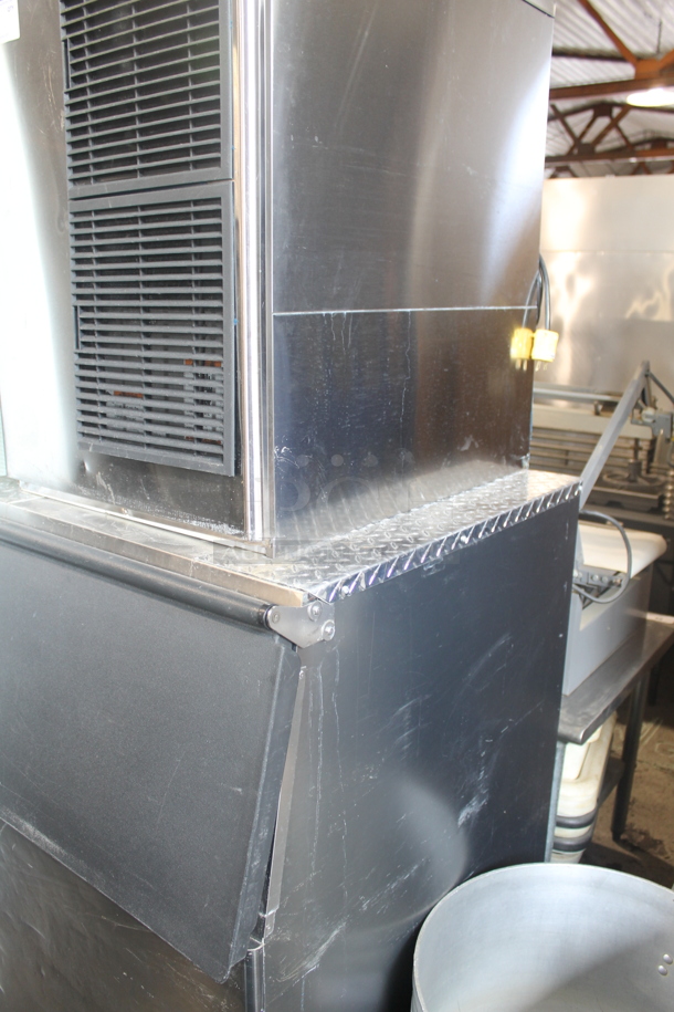 Hoshizaki Commercial Stainless Steel Electric Ice Machine With Storage Bin On Black Legs.  - Image 5 of 9
