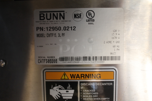 Bunn CWTF15 Commercial Stainless Steel Electric Countertop Coffee Maker With 3 Warming Stations. 120V, 1 Phase. - Image 4 of 5