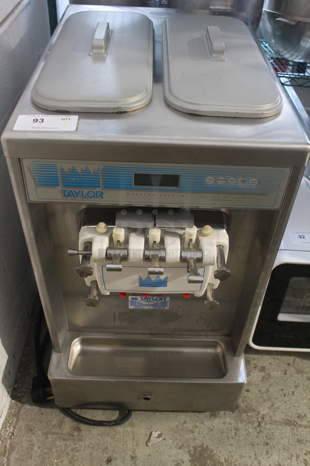 Taylor 337-27 Commercial Stainless Steel Electric Countertop Air Cooled Soft Serve Ice Cream Machine With 2 Hoppers. 208-230V, 1 Phase.