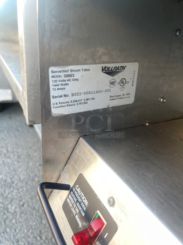 New! Vollrath 38003 46 inch Commercial Hot Food Table w/ (3) Wells & Cutting Board, 120v NSF Tested and Working! - Image 8 of 8