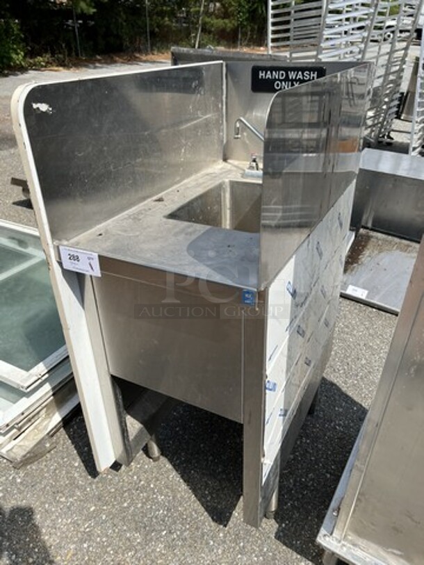 Stainless Steel Single Bay Sink w/ Side Splash Guards, Faucet and Handles. 19x32x46. Bays 10x14x10 - Image 2 of 5