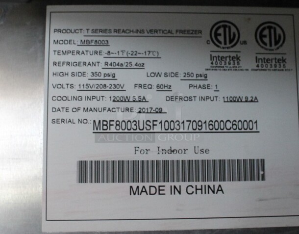 2017 Atosa MBF8003 Stainless Steel Commercial 3 Door Reach In Freezer w/ Poly Coated Racks. 115/208-230 Volts, 1 Phase. - Image 5 of 7