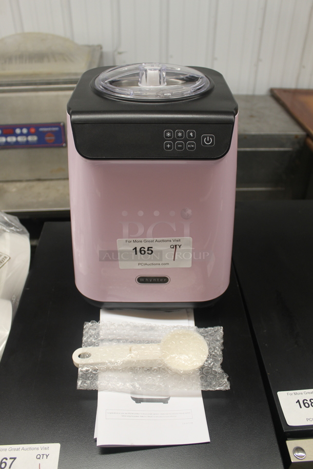 BRAND NEW SCRATCH AND DENT! Whynter ICM-128BPS 1.28 Quart Compact Upright Automatic Limited Black Pink Edition Ice Cream Maker With Stainless Steel Bowl And Ice Cream Scooper. 100-120V. Tested And Working!  - Image 1 of 5