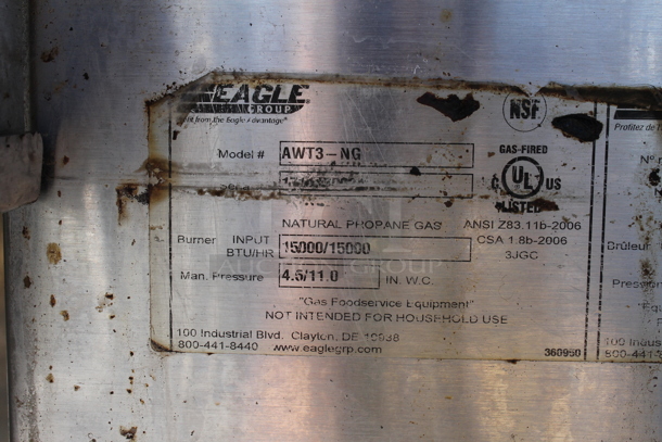 Eagle AWT3-NG Stainless Steel Commercial Natural Gas Powered 3 Bay Steam Table w/ Under Shelf.  - Image 4 of 8