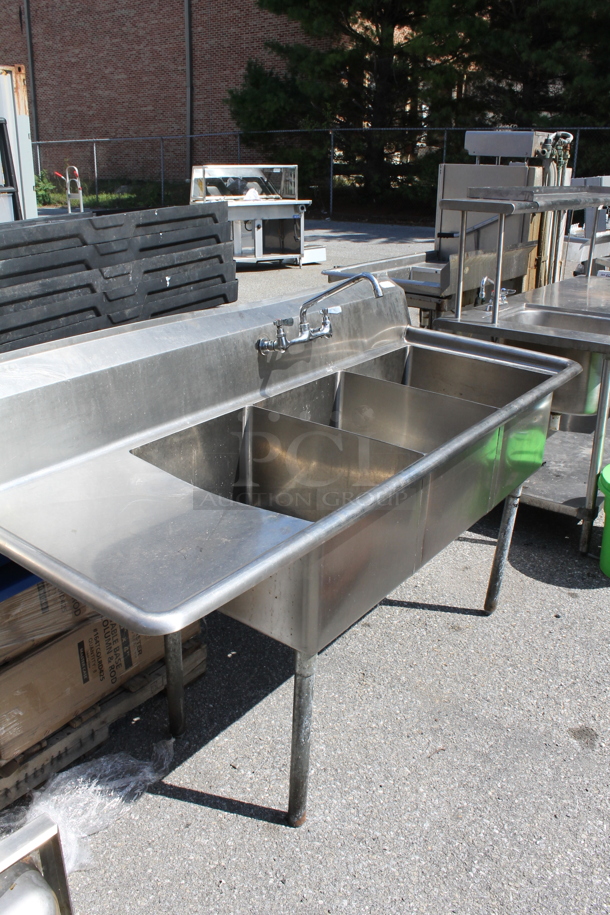 Advance Tabco Stainless Steel Commercial 3 Bay Sink w/ Left Side Drain Board, Faucet and Handles. Bays 16x20. Drain Board 16x22 - Image 2 of 4