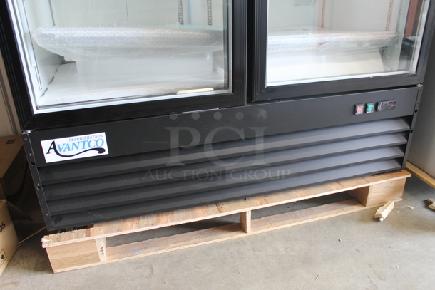 BRAND NEW SCRATCH AND DENT! 2023 Avantco 178GDC49HCB Black Metal Commercial 2 Door Cooler Merchandiser w/ LED Lighting and Poly Coated Racks. 115 Volts, 1 Phase. Tested and Working! - Image 5 of 12
