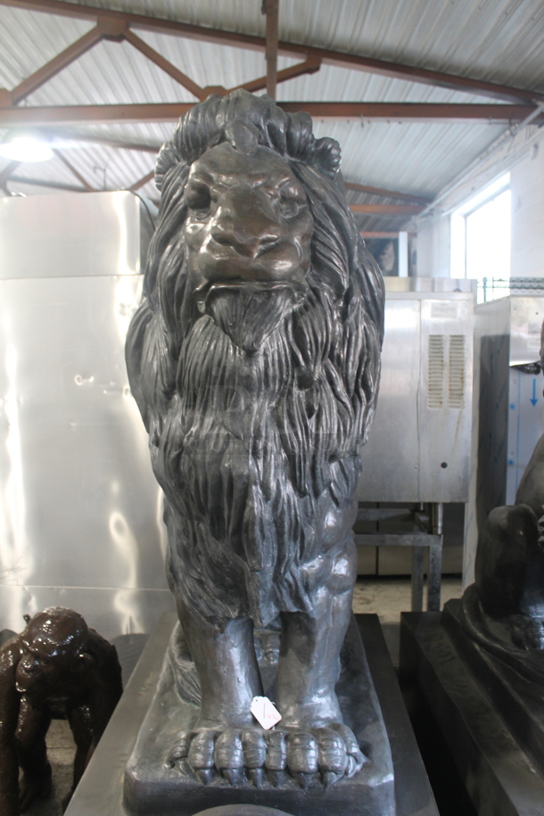 2 MAGNIFICENT Bronze Lion Statues w/ Cast Iron Glyphs Signed by A. Barye 1832. Listing Includes a Picture w/ a 5'8" Tall Human For Size Reference. 2 Times Your Bid! - Image 4 of 12