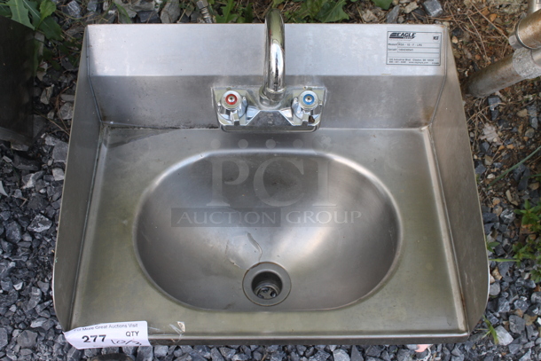 Eagle HSA-10-F-LRS Stainless Steel Commercial Single Bay Wall Mount Sink w/ Faucet and Handles. - Image 2 of 4