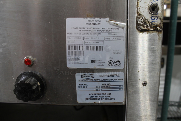 Supremetal PSW-3E-208/240-BS-MOE Stainless Steel Commercial Floor Style 3 Bay Steam Table w/ Under Shelf on Commercial Casters. 208/240 Volts, 1 Phase. Tested and Working! - Image 5 of 5
