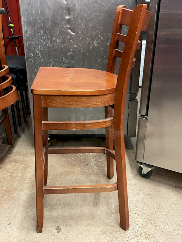 OUTSTANDING!! Wooden Ladder Back Bar Height Chairs. Seat Height: 29" Overall Dimensions: 18-1/2x17x43 4x Your Bid - Image 4 of 8