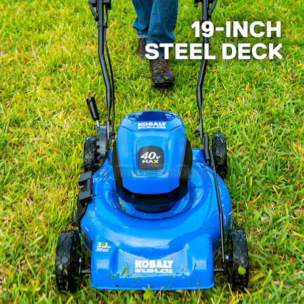 WAITING & READY TO ROLL! - Kobalt 40-volt 19-in Cordless Push Lawn Mower 4 Ah (1 Battery and Charger Included) - 19-in Steel Deck - 7-Position Single Lever Height Adjuster - 2-in-1 Easy Change Mulch and Side Discharge. - Image 6 of 12