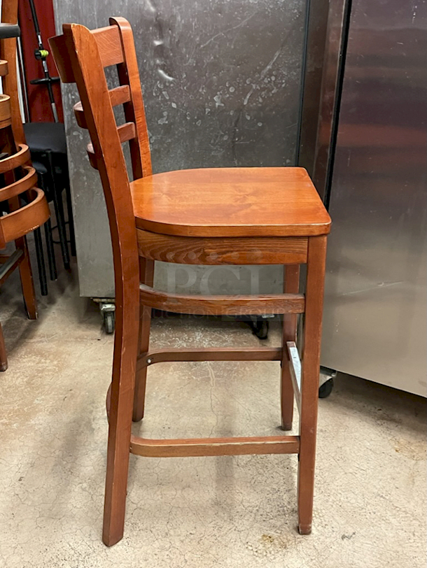 OUTSTANDING!! Wooden Ladder Back Bar Height Chairs. Seat Height: 29" Overall Dimensions: 18-1/2x17x43 4x Your Bid - Image 6 of 8