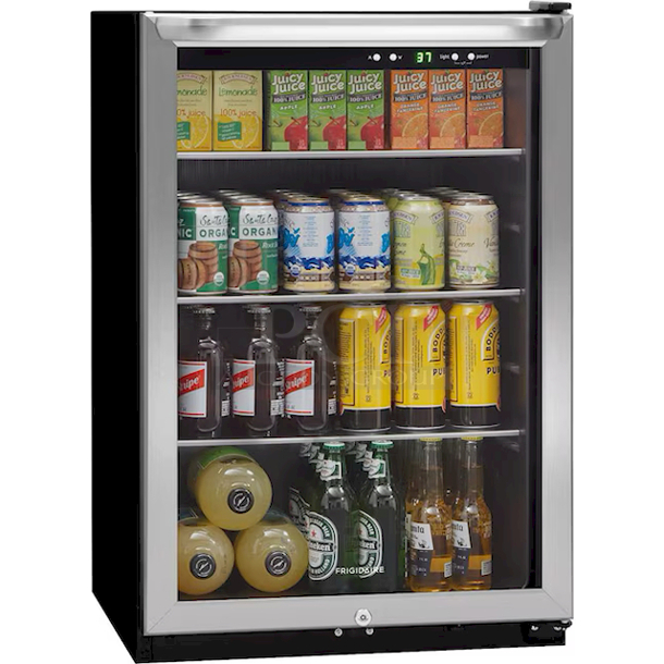 SWEET DEAL! Frigidaire 21.5-in W 138-Can Capacity Stainless Steel Freestanding Beverage Refrigerator with Glass Door, Electronic Controls,  LED Display, SpaceWise Adjustable Glass Shelves