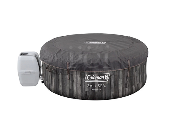 WHAT A STEAL!! Coleman 71" x 26" Saluspa Bahamas AirJet Spa Outdoor Inflatable Hot Tub. Contents: 1 spa, 1 cover, 1 pump, 1 ChemConnect dispenser, 1 filter cartridge (VI), 1 repair patch.  - Image 4 of 4