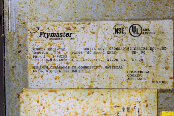 AMAZING! Frymaster RE1175C, 50lbs Vat On Commercial Casters. 208v/3ph/60hz 3 Wire. 155⁄8 in. W x 31 in. D x 453⁄8 in. H In Working Order. - Image 7 of 10