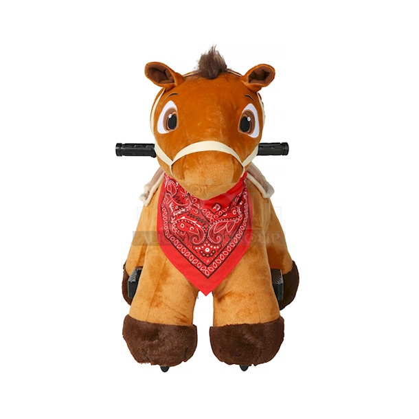 AWESOME!! 6 Volt Stable Buddies Chestnut Horse Plush Ride-On by Dynacraft, with Removable Bandana and Play Stable Included! 30.71"L x 17.72"W x 26.77"H - Image 3 of 9