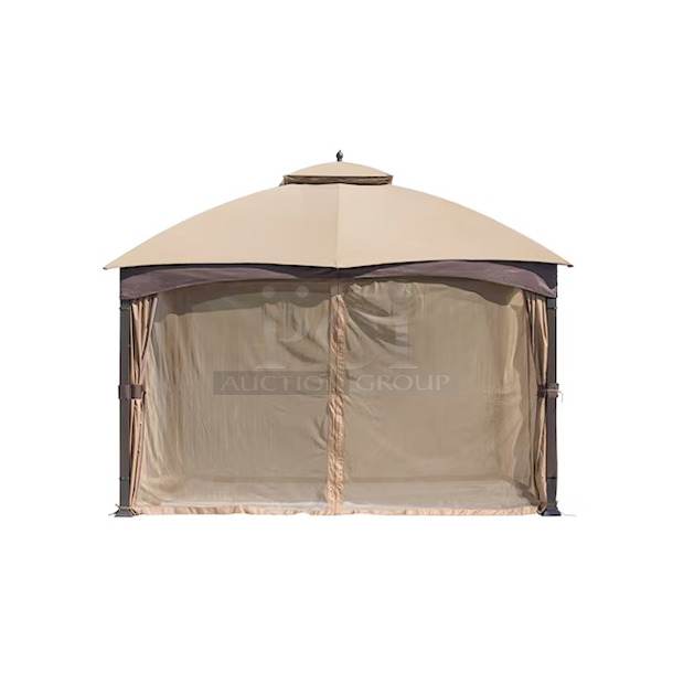 BEAUTIFUL! Allen + Roth 12ft x 10ft Metal Screened Gazebo - Brown.  - Image 9 of 12