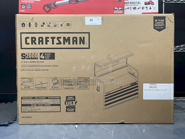 All New, All Craftsman – [1] CRAFTSMAN 2000 Series 37-in W x 24.5-in H 4-Drawer Steel Tool Chest (Red), [1] CMCL090B V20 Lithium-Ion LED Automotive Hood Light, [1] CRAFTSMAN V20 Brushless 2-Piece 20-Volt Max Cordless Power Equipment Combo Kit – 13” Weed Wacker, String Trimmer & Blower Combo Kit (With Battery & Charger), [3] Craftsman CMCK279D1 V20 Brushless Lithium-Ion 10” Cordless Weedwhacker, String Trimmer and, Blower Combo Kit (With Battery & Charger). 6x Your Bid - Image 2 of 12