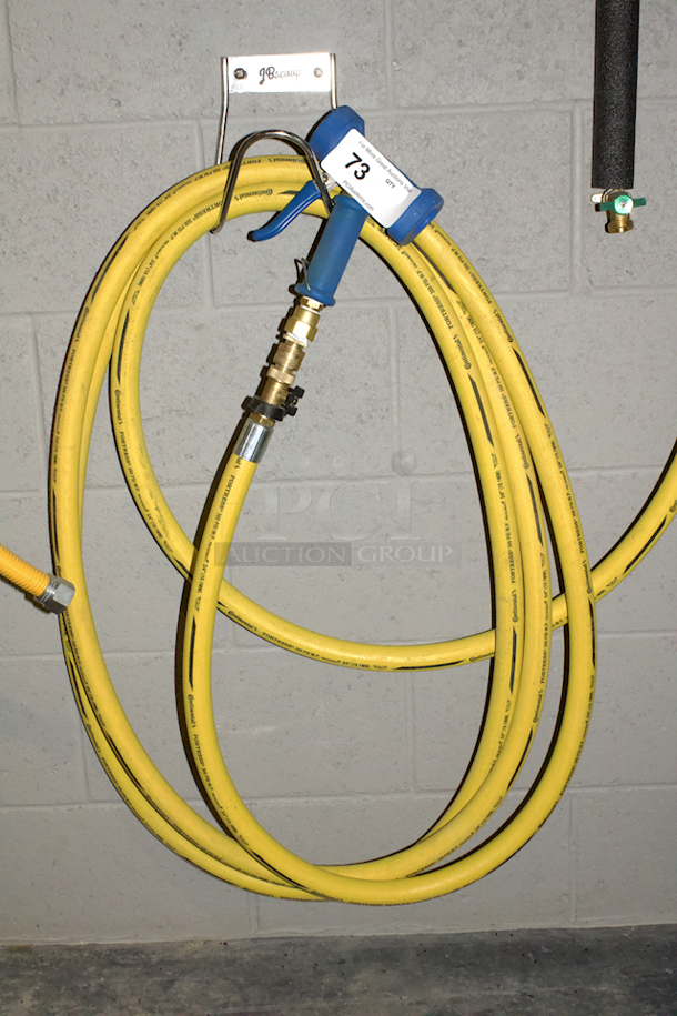 NEW! TOP OF THE LINE!! Continental ContiTech Fortress 300 Microban (antimicrobial) 3/4 in. Food Washdown Hose, Yellow, With NPT Ends & Continental Dinga Water-Saving Gun, 363 psi, 32 - 203 deg F. - Image 1 of 5