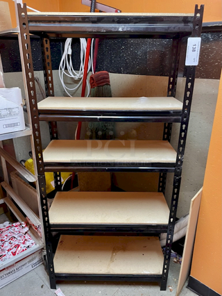 SPECTACULAR! Adjustable 5 Shelf Metal Rack With Wood Shelf Inserts, Black. 18x12x60 