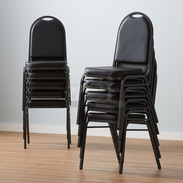 BRAND NEW SCRATCH & DENT! Lancaster Table & Seating Black Stackable Banquet Chair with 2" Padded Seat and Silver Vein Frame
 - Image 3 of 3