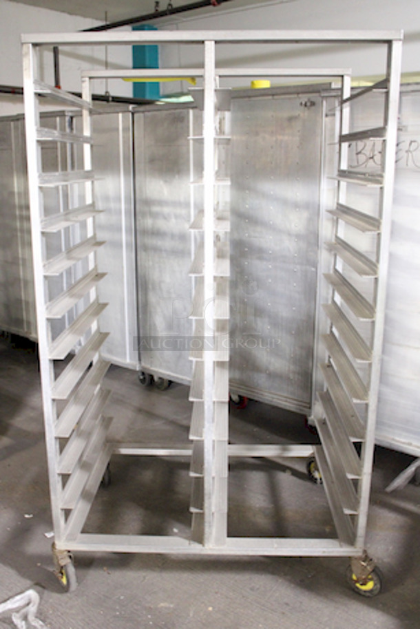 Cres Cor 2213-1824 24 - 48 Pan End Load Double Aluminum Bun / Sheet Pan Rack - Assembled. 40-1/2x30-1/2x70 One Has Closed Sides, One Is Open. 