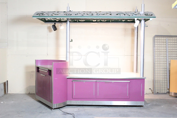 AWESOME!! Kiosk With Point of Sales Station, Locking Drawers, Track Lighting. On Commercial Casters. 115x60x105. 115v - Image 9 of 10
