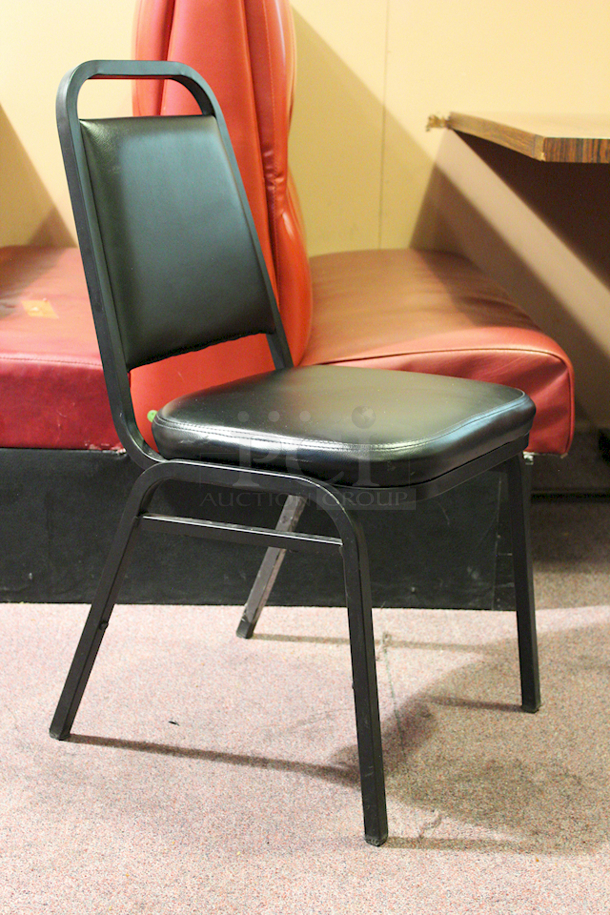 LIKE NEW! Metal Frame Cushioned ed Banquet Dining Chairs, Black, Stackable.  17-1/2x19-1/2x33. 3x Your Bid - Image 1 of 5
