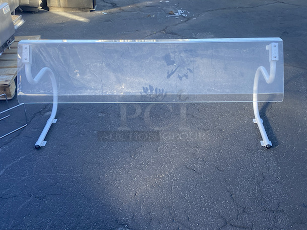 DON'T MIND THE DUST!! (2) AMAZING Plexiglass Sneeze Guards With Fold Out Legs, Perfect For Easy Transport & Setup. 2x Your Bid.