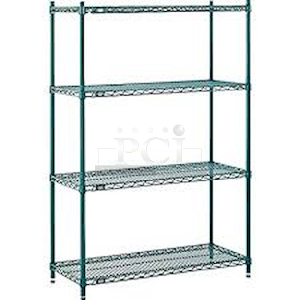 LIKE NEW!! Metro 5N347K3 Super Erecta Metroseal 3 Wire Stationary Starter Shelving Unit - 18" x 42" x 74" Unable to get a good photo on the rack do to lighting. Rack On The Right.  - Image 1 of 2