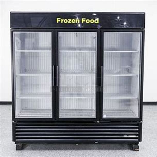 One 3 Door TRUE Glass Door Display Freezer With 12 Racks. Model# GDM-72F-LD. 115/208-230 Volt. 1 Phase. - Image 1 of 1