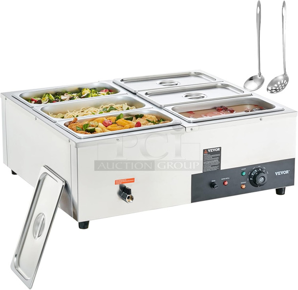 BRAND NEW SCRATCH AND DENT! Vevor DTC6C Stainless Steel Commercial Countertop Steam Table. 110 Volts, 1 Phase. Tested and Working!
 - Image 1 of 6
