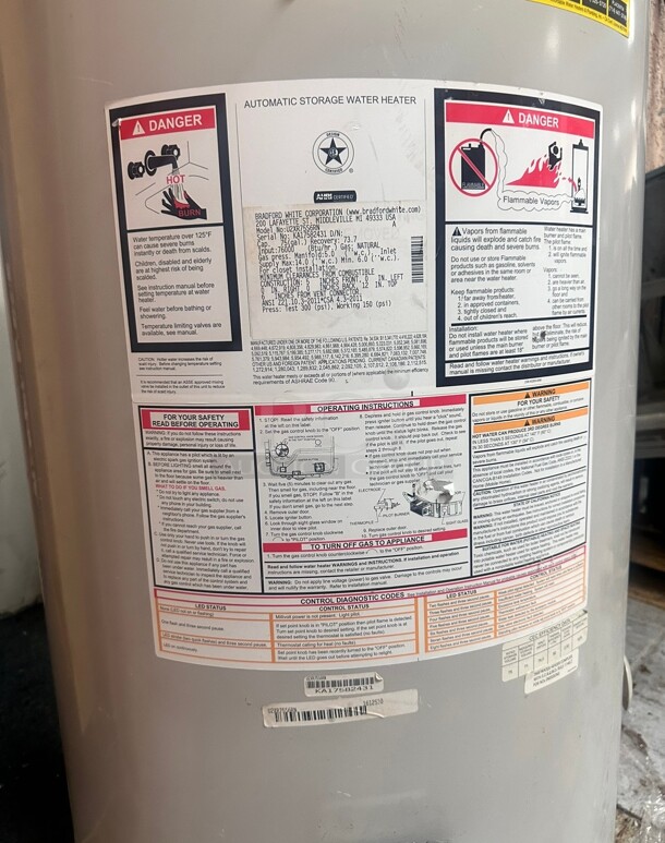 Bradford White 75 Gallon Gas Water Heater 76,000 BTU - Image 2 of 6