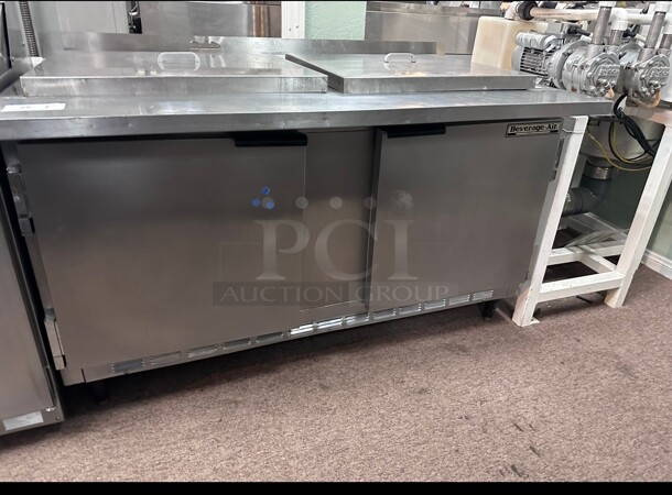 Certified Working Beverage-Air SPE60HC-24M 60 inch 2 Door Mega Top Refrigerated Sandwich Prep Table 115 Volt - Image 1 of 8