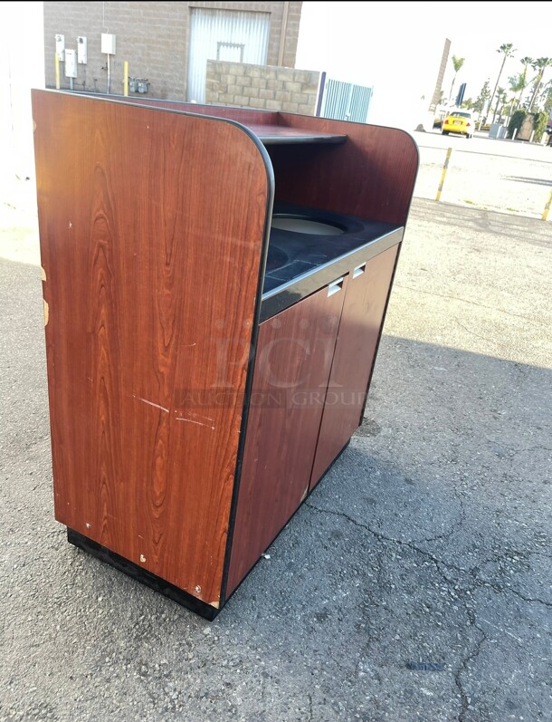 Lancaster Table & Seating Waste 35 Gallon Walnut Receptacle Enclosure with Two Swing Door - Image 7 of 9