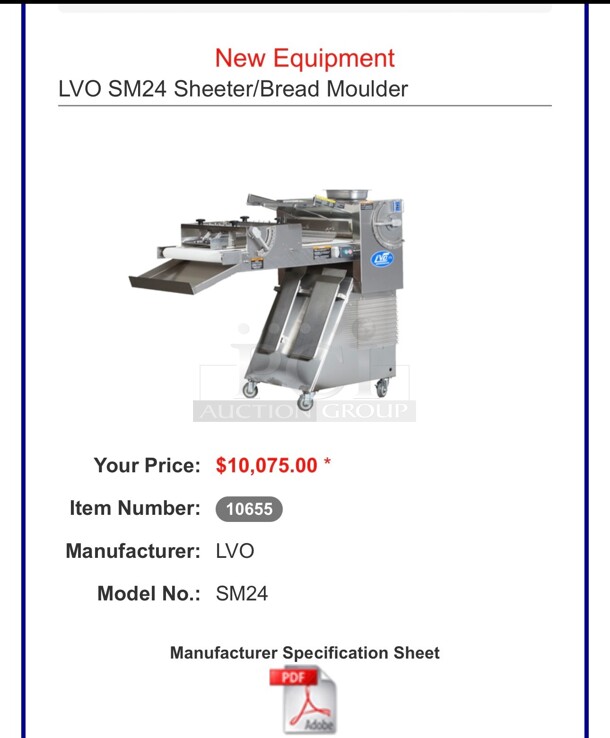 LVO Dough sheeter roller moulder SM24 French bread Excellent Condition