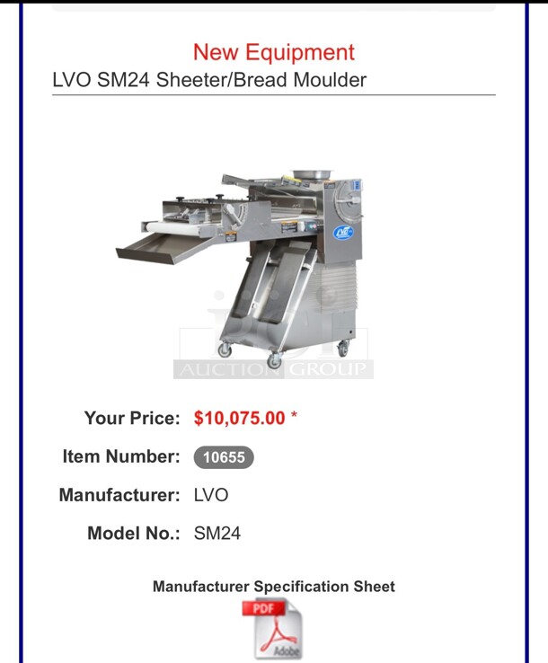 LVO Dough sheeter roller moulder SM24 French bread Excellent Condition - Image 1 of 7
