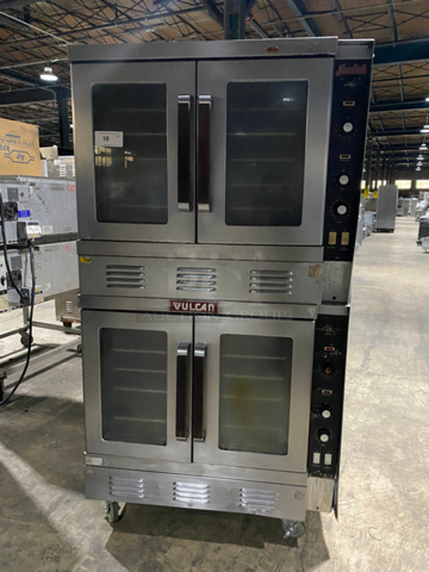 Vulcan Commercial Natural Gas Powered Double Deck Convection Oven! With View Through Doors! Metal Oven Racks! All Stainless Steel! On Casters! 2x Your Bid Makes One Unit! Model: SG1010B SN: 48043916